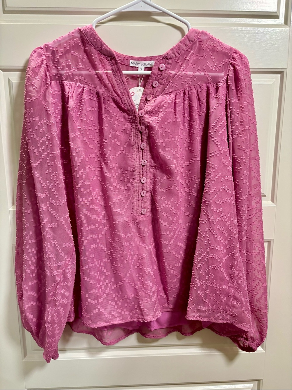 Mary Square Pink Textured Button-Front Blouse